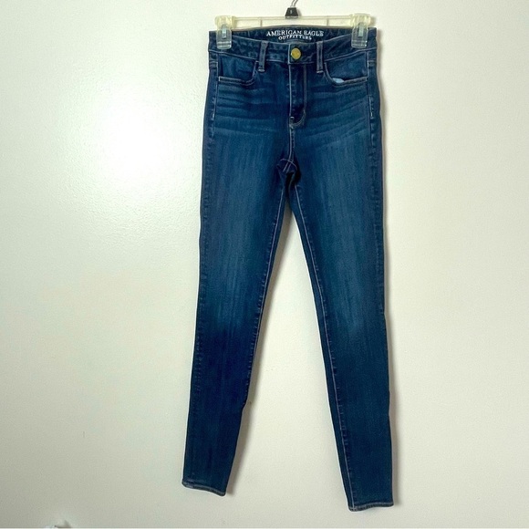 American Eagle Jeans High Rise Jegging 360 Super Stretch AEO Denim X4 Blue 0 - Picture 1 of 13